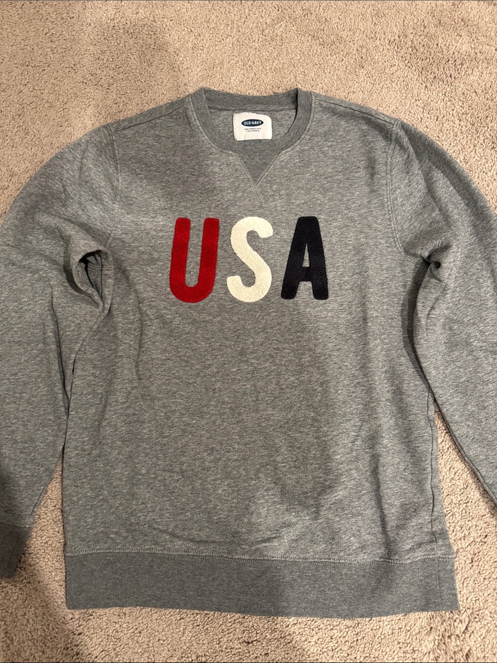 Old Navy Gray Crewneck Sweater with USA Patch